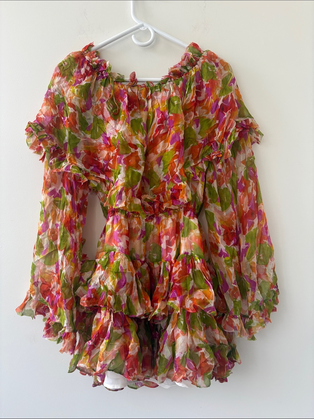 Caroline Constas Dahlia Off The Shoulder DRESS Pink Coral Multi XS Silk - Picture 4 of 8